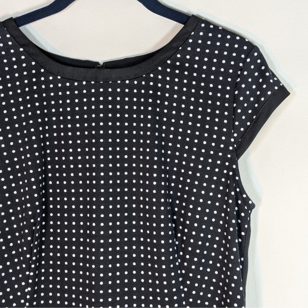 Hal Rubenstein Black White Polka Dot Cap Sleeve Sheath Dress Size M
